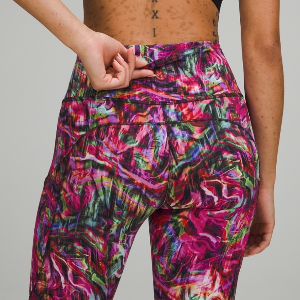 Lululemon Fast Free HR Tight 23" Hyper Flow Pink Black HYFL Nulux Pant Run Yoga - Picture 4 of 5